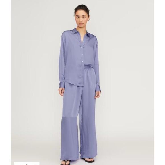 EVERLANE XS The Satin Pull-On Pant Wide Leg Lavender Purple Smocked Travel aa14 - Picture 5 of 10